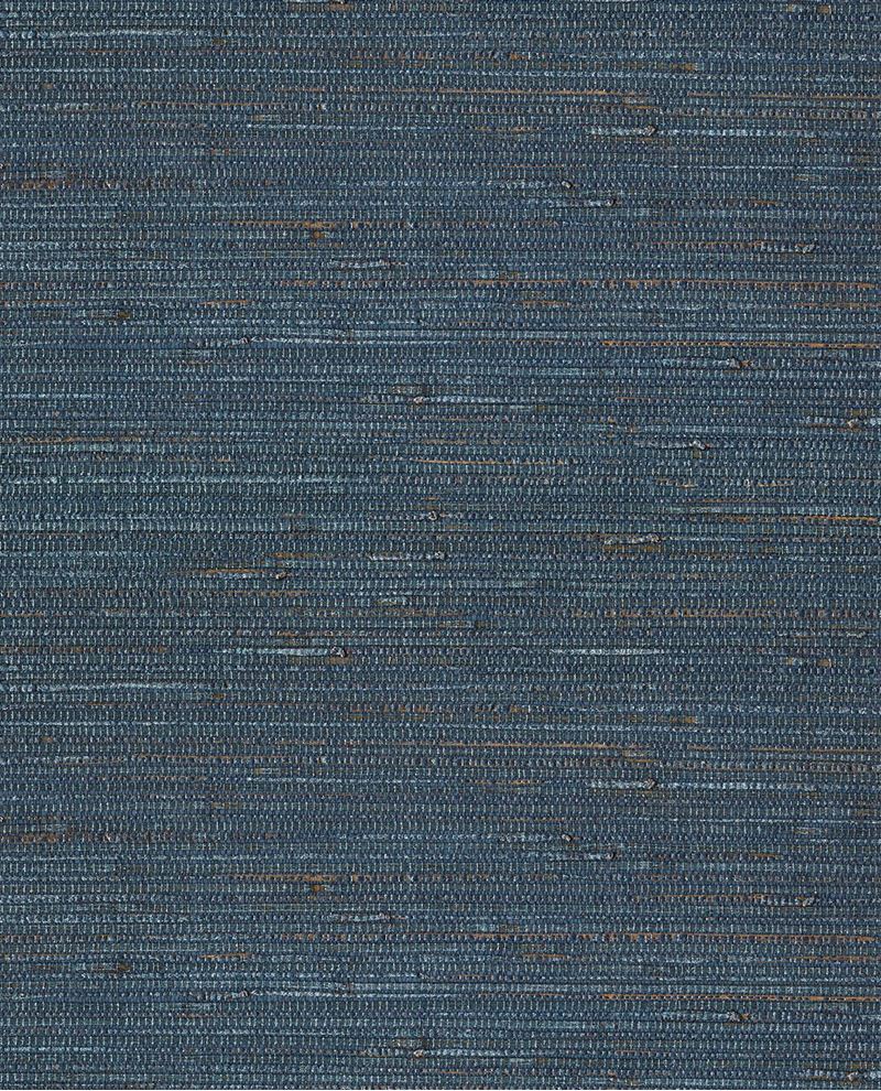 Raw Silk wallpaper by Eijffinger, flat swatch of woven grasscloth-style texture in deep indigo blue with fine natural flecks.