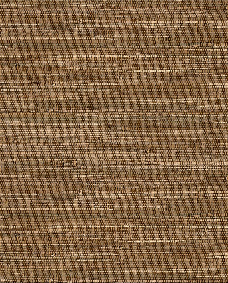 Knotted Jute grasscloth wallpaper by Eijffinger, close-up swatch in rich chestnut-brown knotted jute