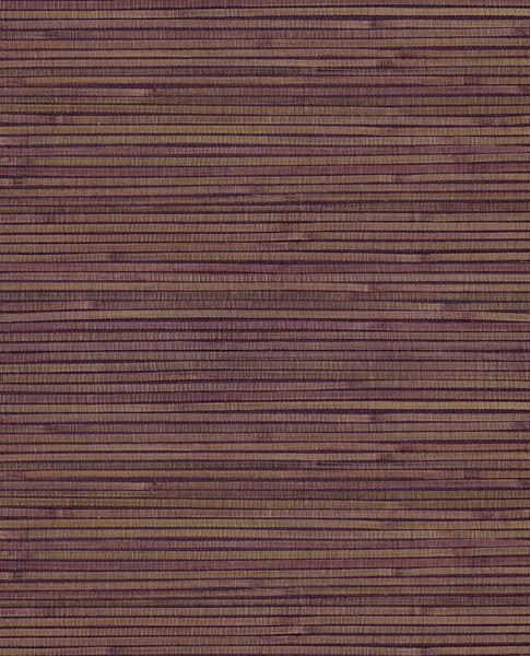 Wide Reed grasscloth wallpaper by Eijffinger, flat swatch in aubergine and gold banded wide reed