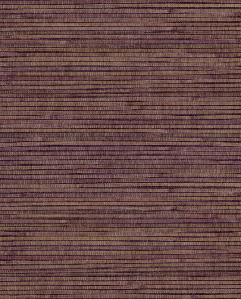 Wide Reed grasscloth wallpaper by Eijffinger, flat swatch in aubergine and gold banded wide reed