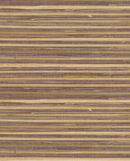 Wide Reed grasscloth wallpaper by Eijffinger, swatch in natural straw with plum-purple striped reed