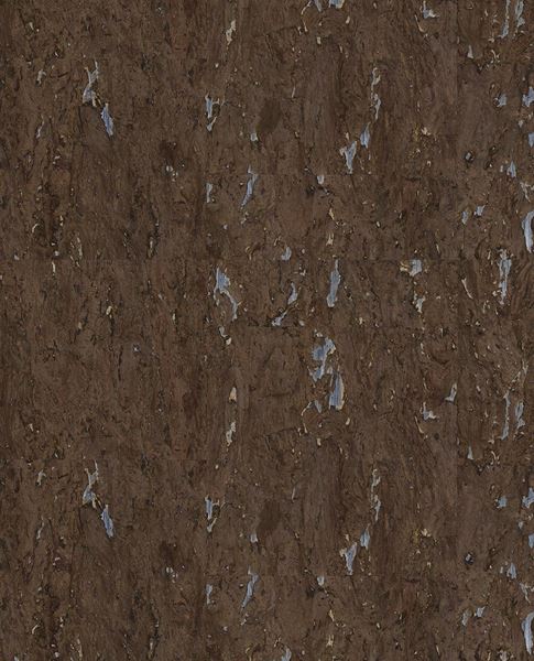 Natural Cork wallpaper by Eijffinger, flat swatch of cork texture in dark espresso brown with metallic silver flecks.