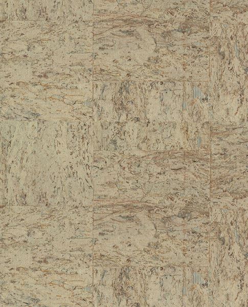 Natural Cork wallpaper by Eijffinger, flat swatch of cork texture in pale sandy beige and soft grey with mottled grain.