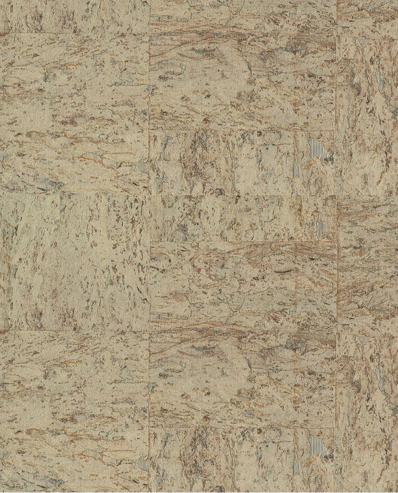 Natural Cork wallpaper by Eijffinger, flat swatch of cork texture in pale sandy beige and soft grey with mottled grain.