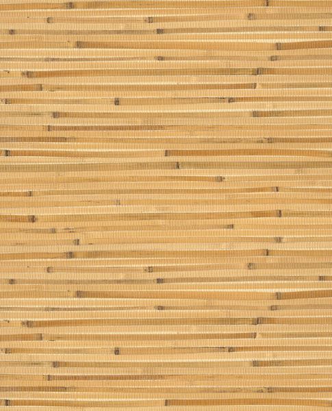 Wide Reed grasscloth wallpaper by Eijffinger, flat swatch of wide honey-gold bamboo reed with dark accents