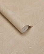 Woven Herringbone wallpaper by Eijffinger in soft peach beige, fine herringbone weave look, rolled product shot