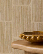 Woven Grid wallpaper in straw yellow, close-up of the grid and woven-look stripe