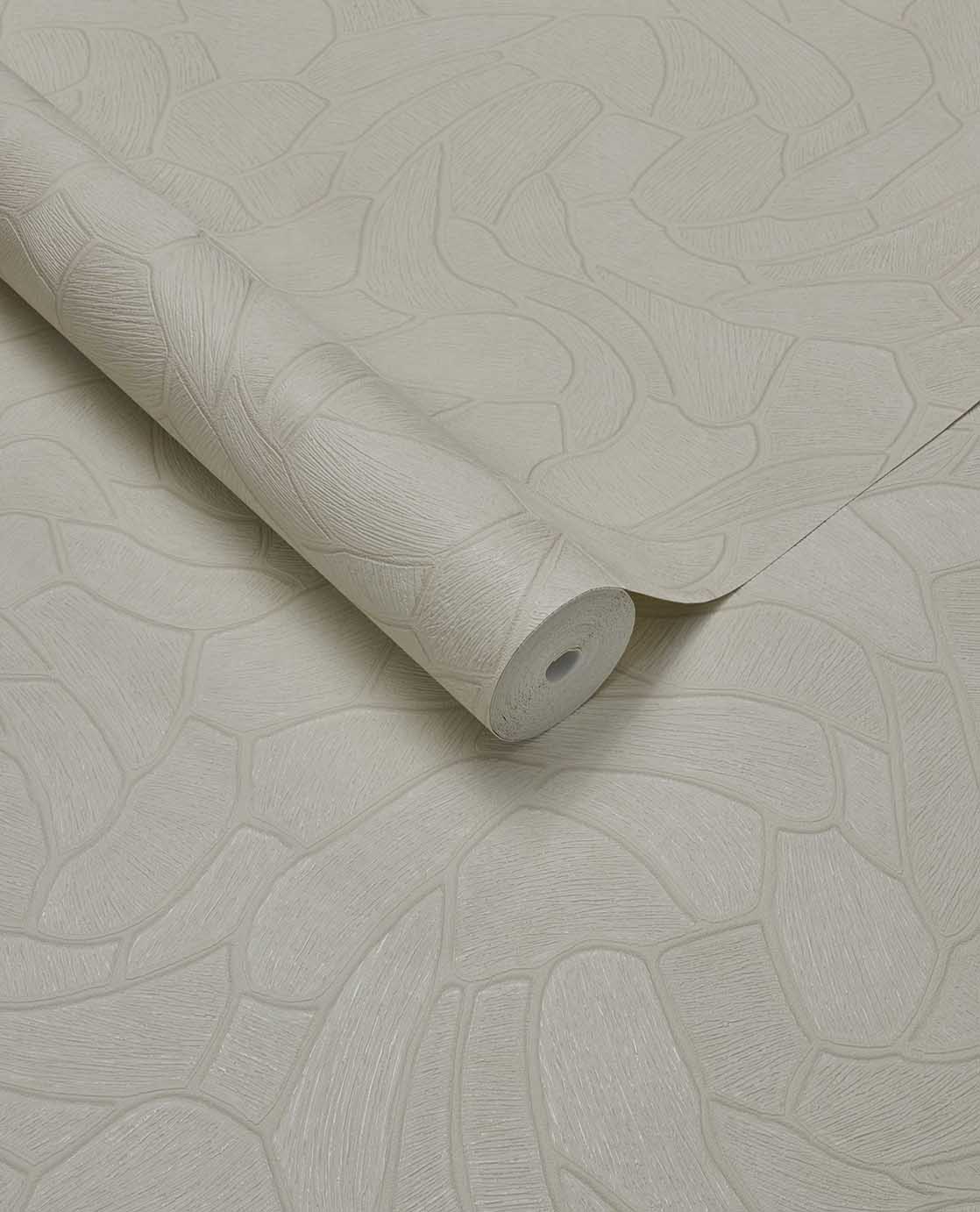 Pebble Relief wallpaper by Eijffinger in pale ivory cream, pebble outline pattern, rolled product shot