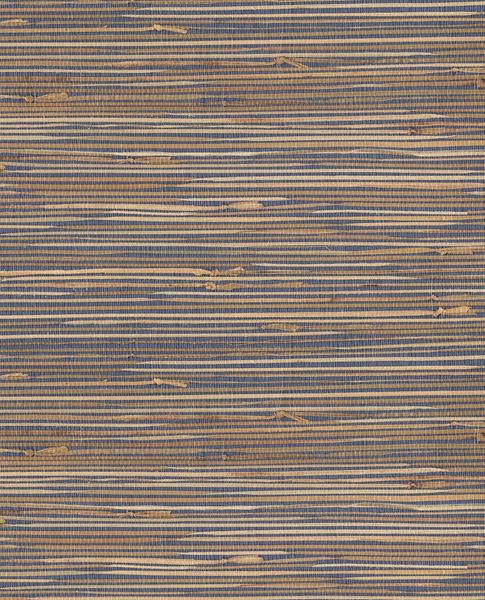 Banded Reed grasscloth wallpaper by Eijffinger, swatch in indigo blue and natural straw banded reed
