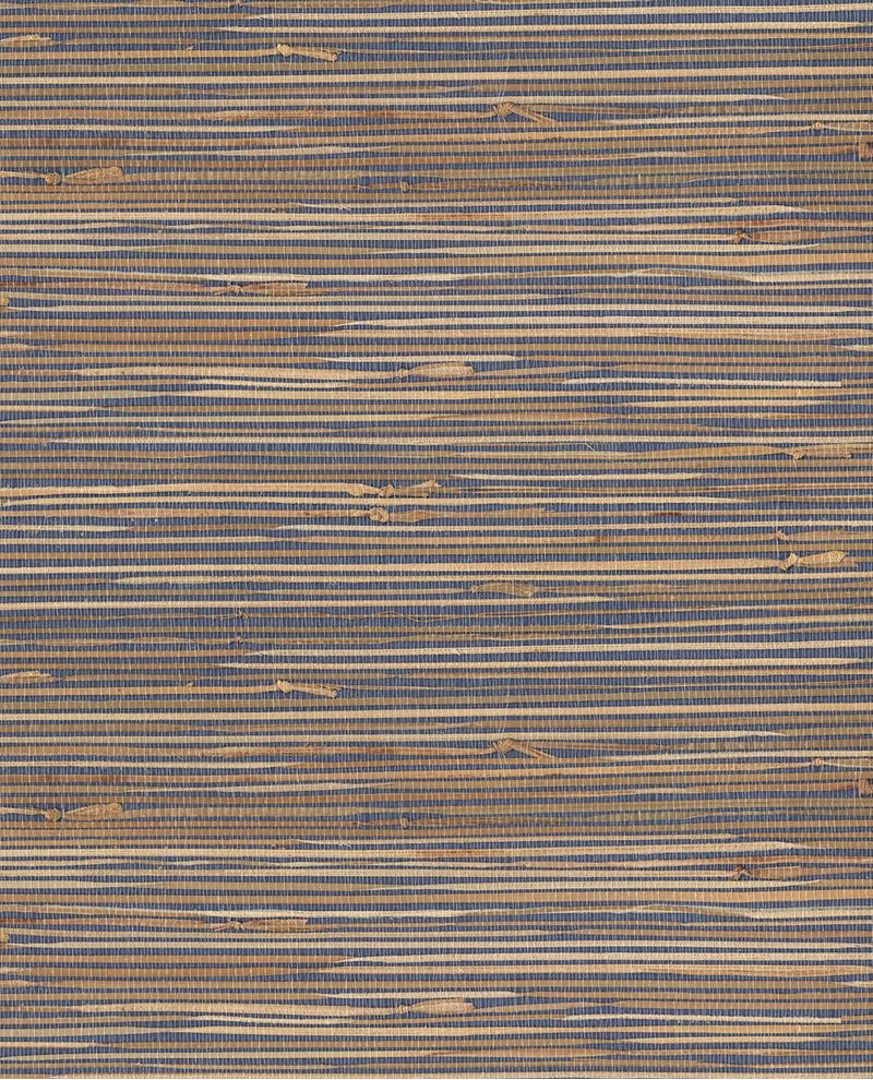 Banded Reed grasscloth wallpaper by Eijffinger, swatch in indigo blue and natural straw banded reed