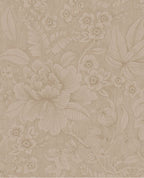Lace Bloom wallpaper by Eijffinger, line-drawn peony and trailing florals on a textured beige-taupe ground, flat swatch.