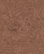 Lace Bloom wallpaper by Eijffinger, line-drawn blooms on a warm terracotta-rust textured ground, flat swatch.