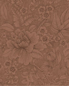 Lace Bloom wallpaper by Eijffinger, line-drawn blooms on a warm terracotta-rust textured ground, flat swatch.