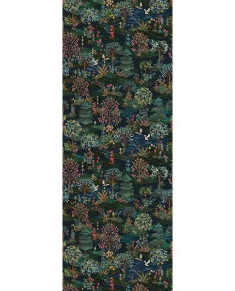 Twilight Woodland Mural wallpaper by Eijffinger – midnight woodland and heron wall mural