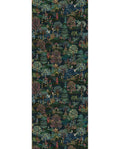 Twilight Woodland Mural wall mural by Eijffinger, dense forest of trees, ferns and white birds on a deep midnight-blue ground, full panel view.