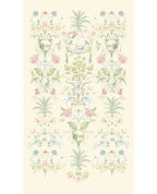 Bird & Blossom Grand Mural wall mural by Eijffinger, symmetrical chinoiserie of birds, palms and pastel flowers on a soft cream ground, full panel.