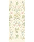 Bird & Blossom Mural wall mural by Eijffinger, vertical chinoiserie panel of birds, palms and pastel blooms on a cream ground.