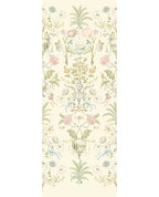 Bird & Blossom Mural wall mural by Eijffinger, vertical chinoiserie panel of birds, palms and pastel blooms on a cream ground.