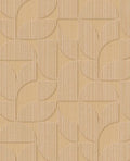 Petal Relief wallpaper by Eijffinger, flat swatch of a retro geometric petal motif with embossed stripes in sandy wheat beige.