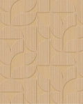Petal Relief wallpaper by Eijffinger, flat swatch of a retro geometric petal motif with embossed stripes in sandy wheat beige.