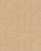 Petal Relief wallpaper by Eijffinger, flat swatch of a retro geometric petal motif with embossed stripes in sandy wheat beige.