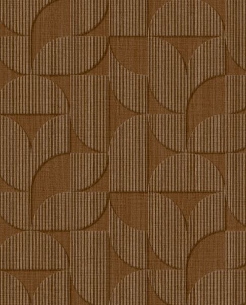 Petal Relief wallpaper by Eijffinger, flat swatch of the retro embossed petal geometric in rich rust cinnamon.