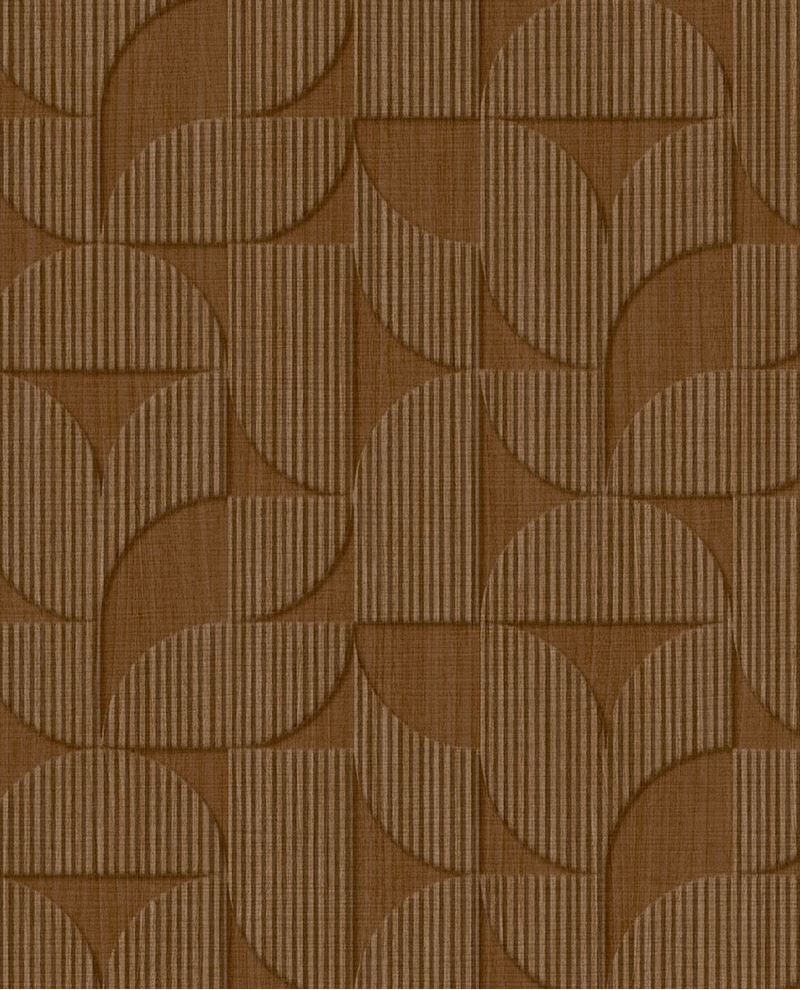 Petal Relief wallpaper by Eijffinger, flat swatch of the retro embossed petal geometric in rich rust cinnamon.