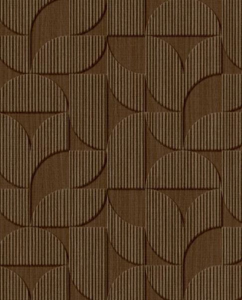 Petal Relief wallpaper by Eijffinger, flat swatch of the retro embossed petal geometric in deep chocolate brown.
