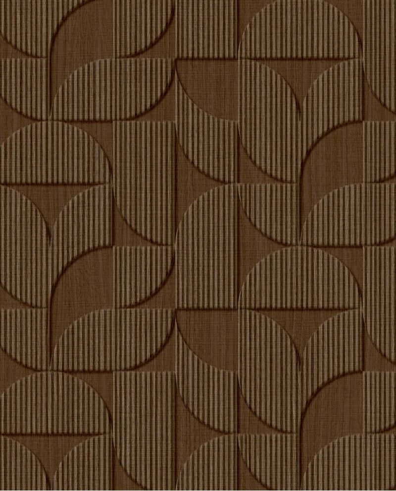 Petal Relief wallpaper by Eijffinger, flat swatch of the retro embossed petal geometric in deep chocolate brown.