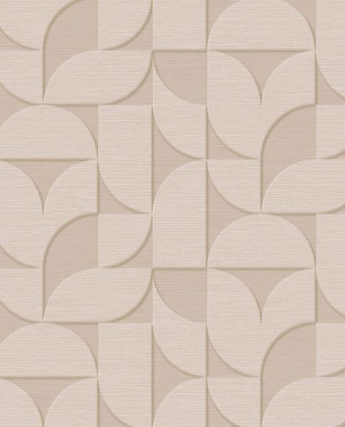 Arch Block wallpaper by Eijffinger, flat swatch of a 3D embossed arch and block geometric in soft cream beige.