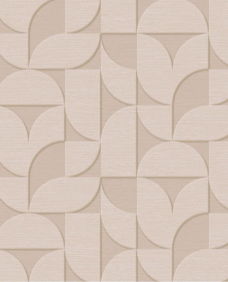 Arch Block wallpaper by Eijffinger, flat swatch of a 3D embossed arch and block geometric in soft cream beige.