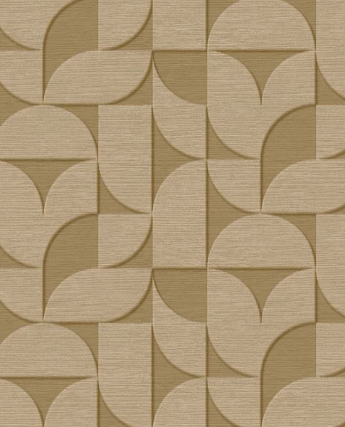 Arch Block wallpaper by Eijffinger, flat swatch of the 3D embossed arch geometric in olive ochre gold.