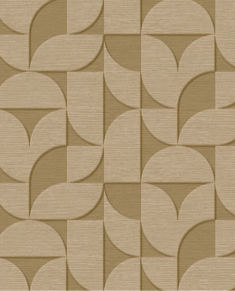 Arch Block wallpaper by Eijffinger, flat swatch of the 3D embossed arch geometric in olive ochre gold.