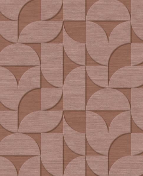 Arch Block wallpaper by Eijffinger, flat swatch of the 3D embossed arch geometric in terracotta clay rust.