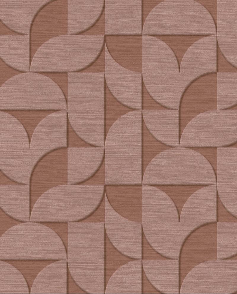 Arch Block wallpaper by Eijffinger, flat swatch of the 3D embossed arch geometric in terracotta clay rust.