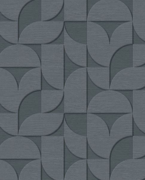 Arch Block wallpaper by Eijffinger, flat swatch of the 3D embossed arch geometric in deep charcoal slate grey.