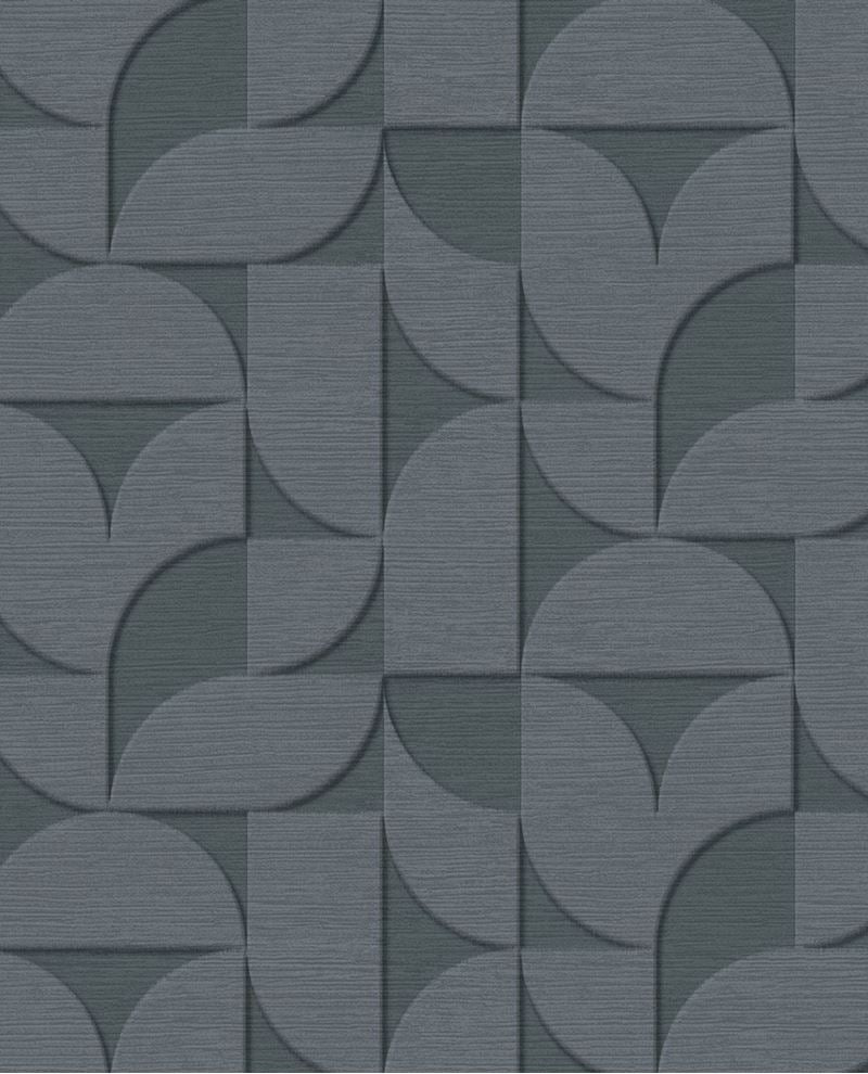 Arch Block wallpaper by Eijffinger, flat swatch of the 3D embossed arch geometric in deep charcoal slate grey.