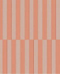 Cabana Stripe wallpaper by Eijffinger, flat swatch of bold vertical block stripes in coral orange and soft taupe.