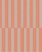 Cabana Stripe wallpaper by Eijffinger, flat swatch of bold vertical block stripes in coral orange and soft taupe.