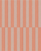 Cabana Stripe wallpaper by Eijffinger, flat swatch of bold vertical block stripes in coral orange and soft taupe.
