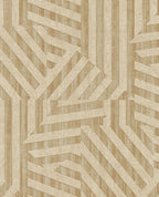 Deco Maze wallpaper by Eijffinger, geometric interlocking stripe pattern in warm sand beige, flat swatch close-up