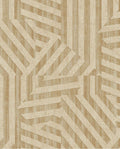 Deco Maze wallpaper by Eijffinger, geometric interlocking stripe pattern in warm sand beige, flat swatch close-up