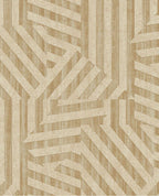 Deco Maze wallpaper by Eijffinger, geometric interlocking stripe pattern in warm sand beige, flat swatch close-up