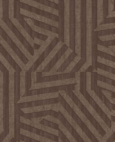 Deco Maze wallpaper by Eijffinger in deep chocolate brown, Art Deco interlocking line maze design, flat swatch
