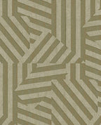 Deco Maze wallpaper by Eijffinger in olive khaki green, geometric striped maze motif, flat swatch close-up