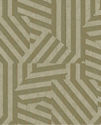 Deco Maze wallpaper by Eijffinger in olive khaki green, geometric striped maze motif, flat swatch close-up