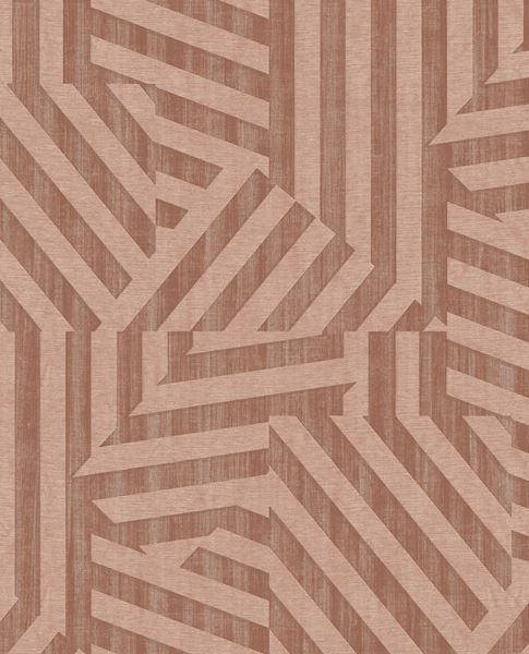 Deco Maze wallpaper by Eijffinger in terracotta clay pink, interlocking line geometric pattern, flat swatch