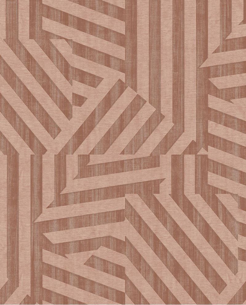 Deco Maze wallpaper by Eijffinger in terracotta clay pink, interlocking line geometric pattern, flat swatch