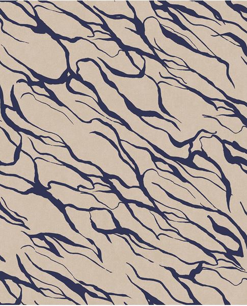 River Vein wallpaper by Eijffinger, navy blue veins on natural linen beige, flowing abstract pattern, flat swatch