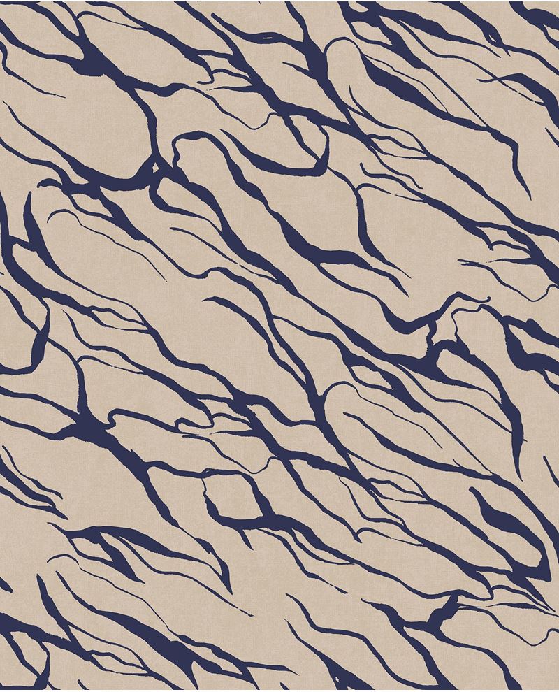 River Vein wallpaper by Eijffinger, navy blue veins on natural linen beige, flowing abstract pattern, flat swatch